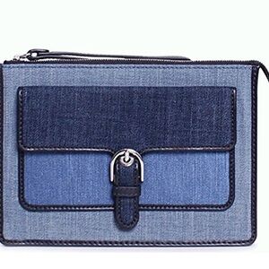 Michael Kors Cooper Medium Wristlet Clutch Tricolor Denim Leather Trim Designer